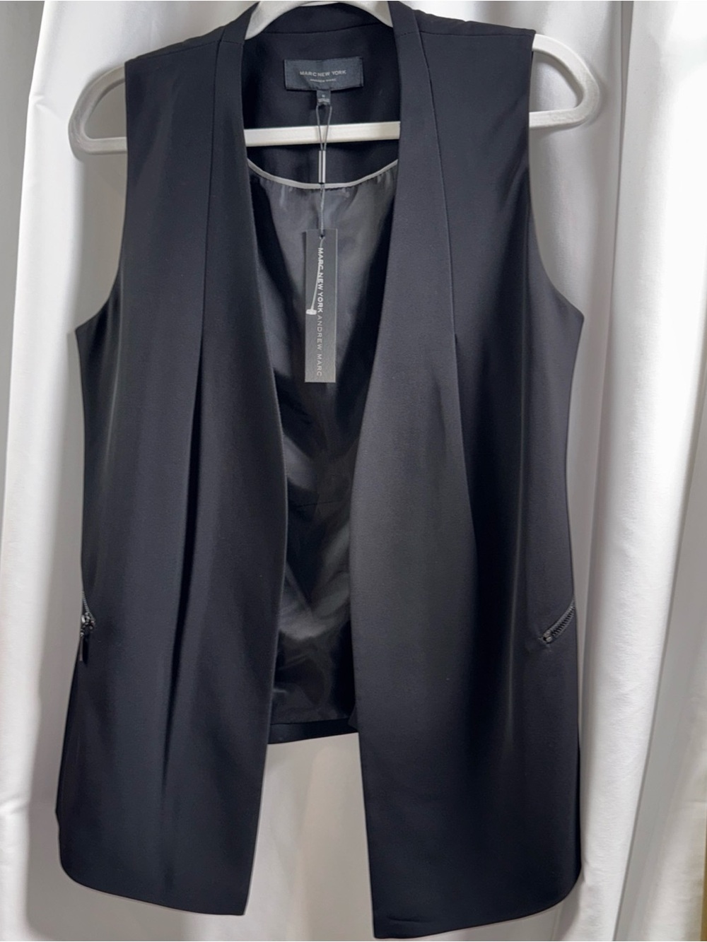 Marc New York Black Sleeveless Long Vest Blazer